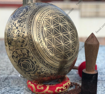 15 Inch Antique Tibetan Singing Bowl with Mallet | Meditation Bowl | Chakra Bowl | Yoga Singing Bowl | Mental Health Gift | Self-Care Gift - FWOSI